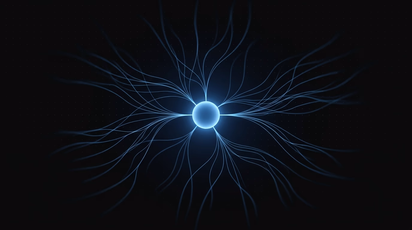 A central light source diffusing into a network of connected nodes